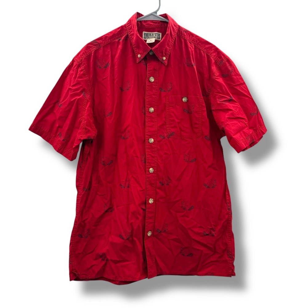 Duluth Trading Co Red Beaver Print Short Sleeve Button Down‎ Shirt Sz M
